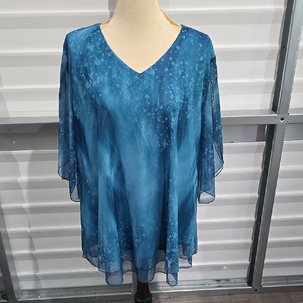 Blue Flutter Sleeve Boxy Blouse